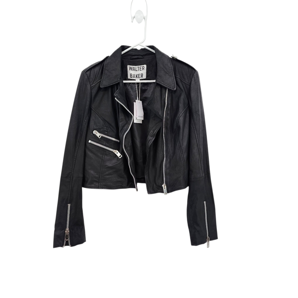 Walter Baker Women's 100% Leather Fitted Crop Moto Jenny Jacket - L - Picture 1 of 7